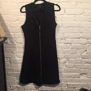 Ann Taylor black and gold front zip dress size 8